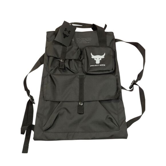 Under Armour x Project Rock Gym Sack Backpack Bag Black/Mod Grey 1381925 001 New - Picture 1 of 7